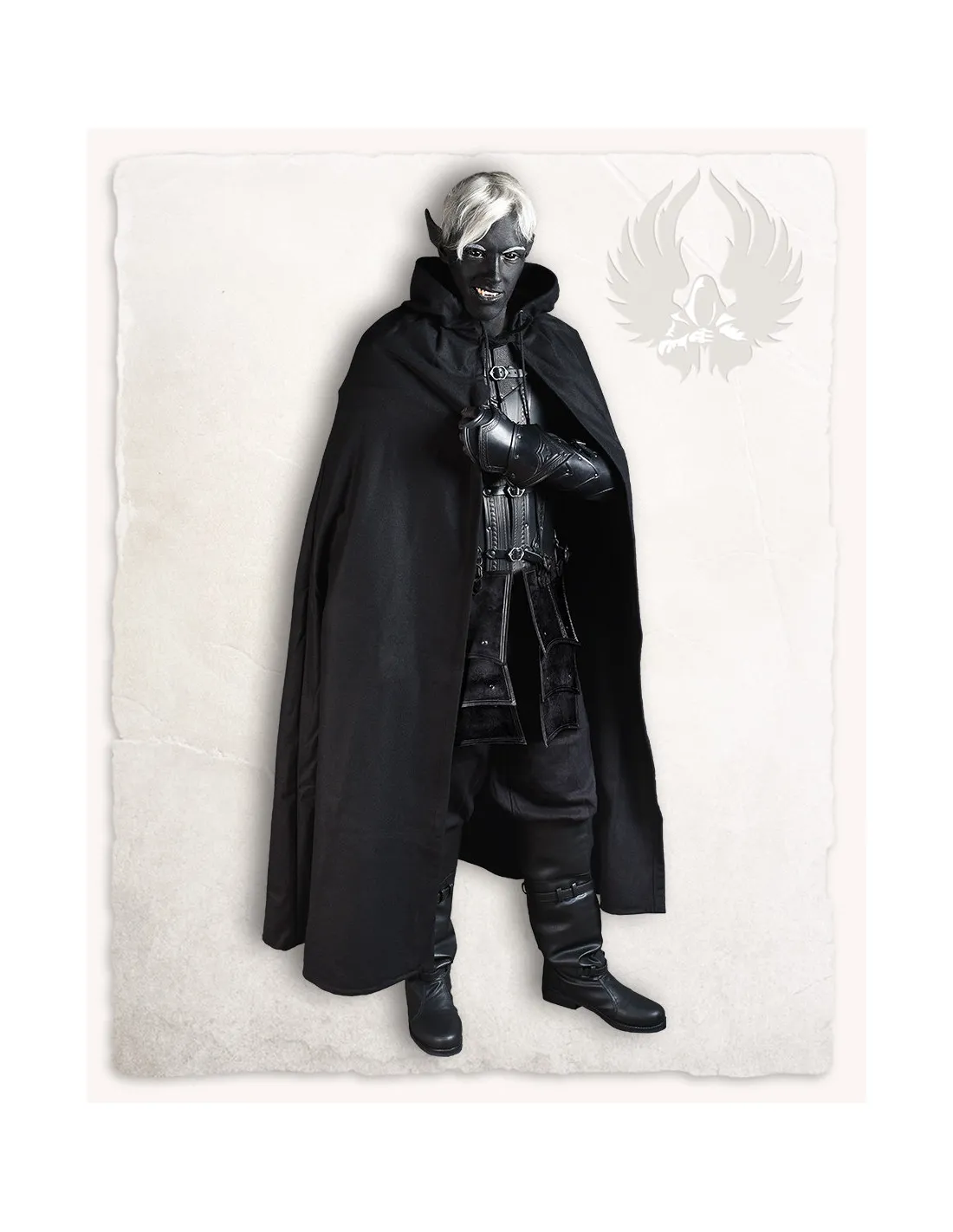 Cape médiévale en laine noire d'Aaron (140 cm.) ⚔️ Boutique Épées