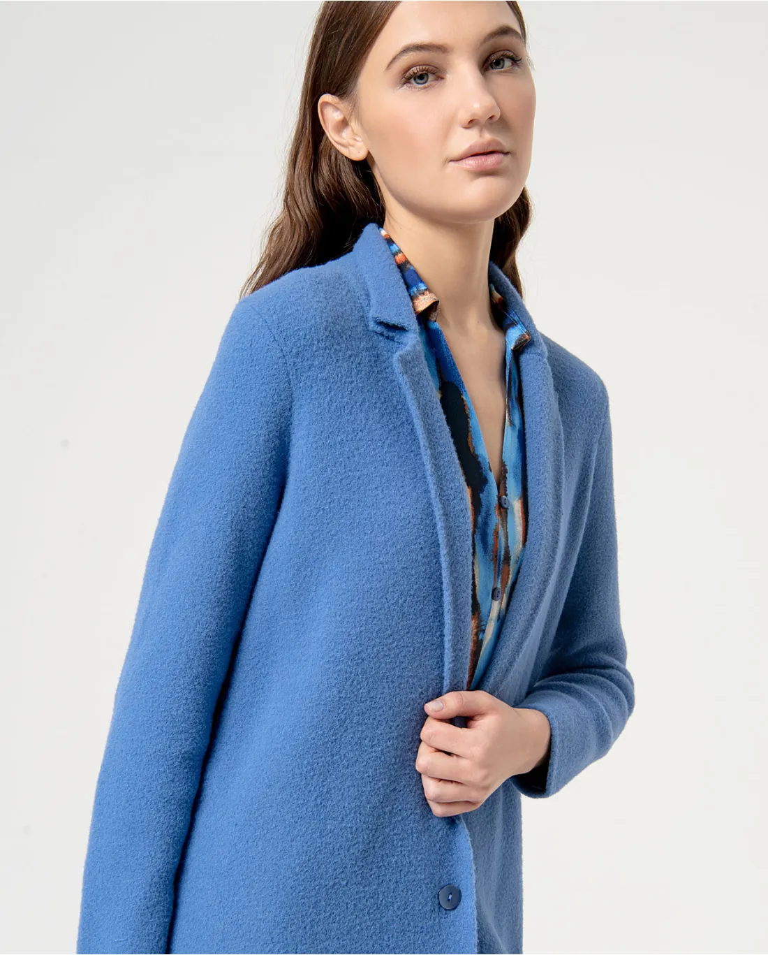 Manteau uni à grosses mailles Bleu